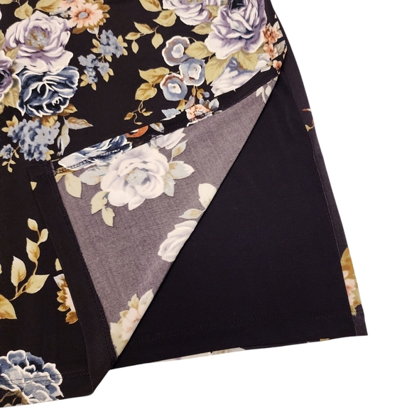 Connected Apparel Deep Pruple Faux Wrap Flroal Stretchy Dress Size 8P - Picture 9 of 15